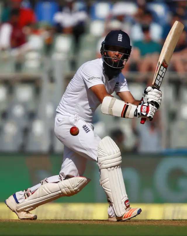 Moeen Ali plays a shot for England