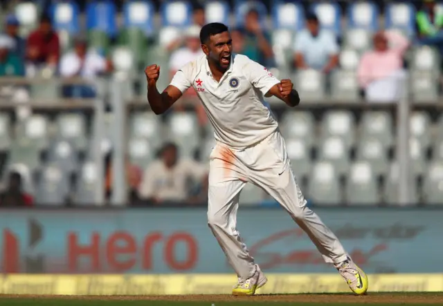 Ravichandran Ashwin celebrates the wicket of England's Jonny Bairstow