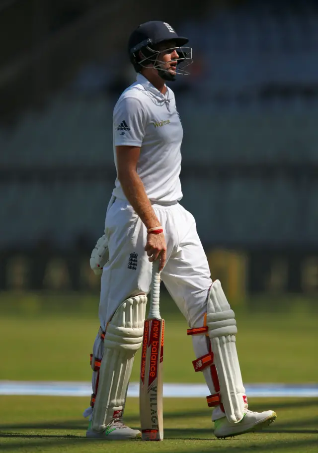 England's Joe Root leaves the field after being dismissed during the Fourth test