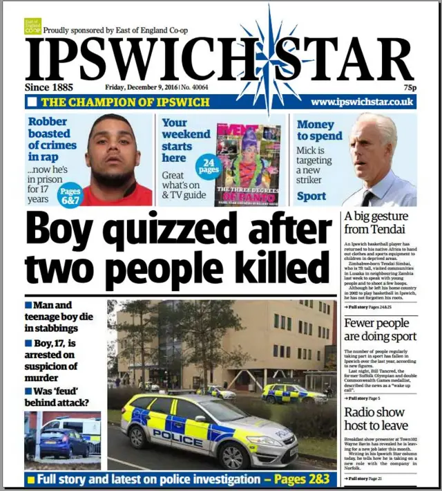 Front page of Ipswich Star