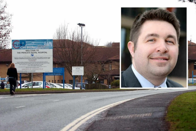 Princess Royal Hospital and inset Councillor Shaun Davies