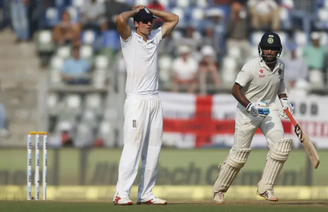 England's Alastair Cook looks frustrated