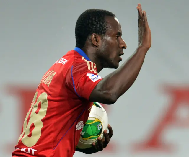 Seydou Doumbia of PFC CSKA Moscow celebrates after scoring a goal during the Russian Premier League match between PFC CSKA Moscow and FC Amkar Perm at the Arena Khimki Stadium on August 30, 2013 in Khimki, Russia