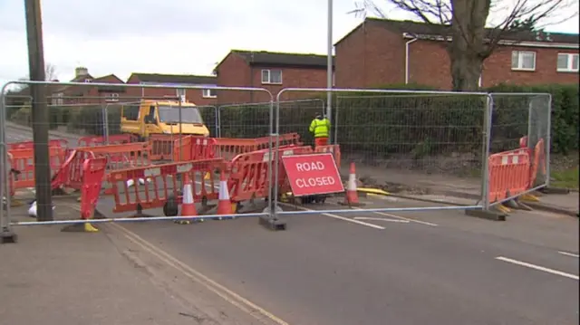 Barriers around the hole on Plumstead Road in Norwich