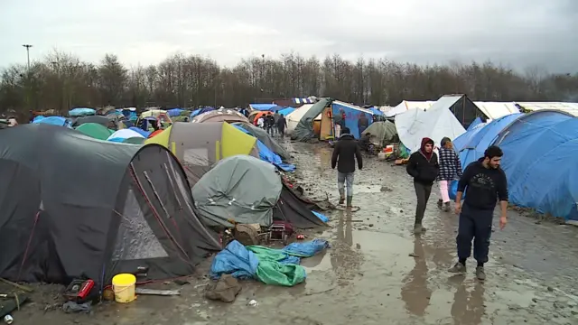 Tents and refugees at Calais