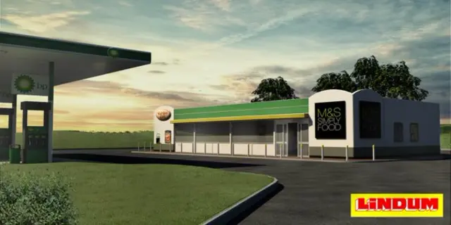 Graphic showing the filling station and shop proposed for Burgh Road