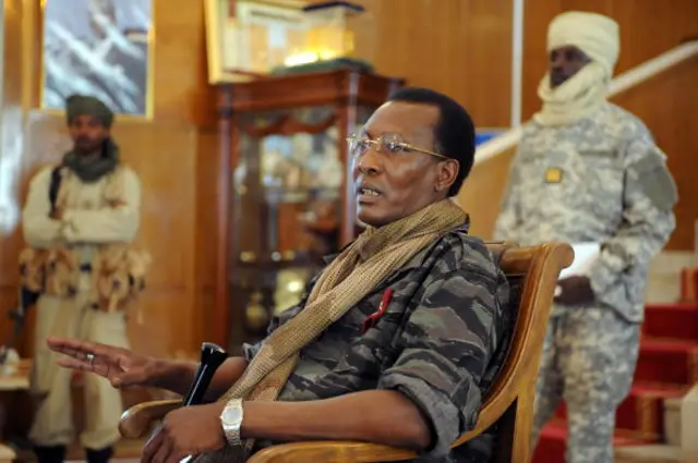 Chadian President Idriss Deby Itno gives a press conference after a meeting with French Defence Minister Herve Morin (not in photo), on February 6, 2008 in Ndjamena during an official visit to Cha