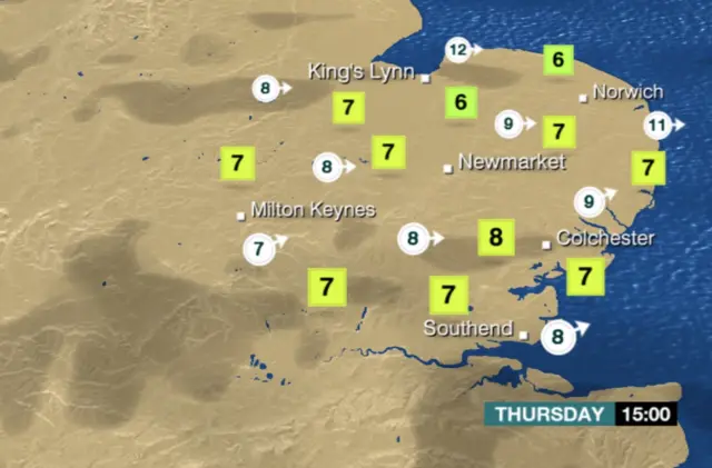 Weather graphic shows highs of 7C tomorrow