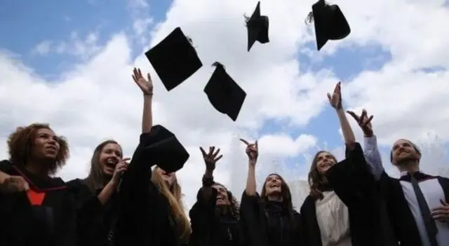 Graduation -students throw hats in the air