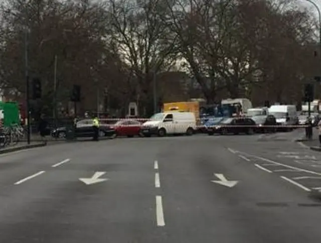 Traffic disruption caused by the stuck crane lorry