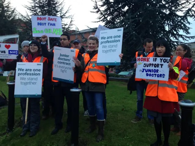 Junior doctors striking at Leicester Royal Infirmary