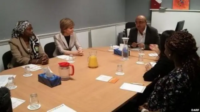 First Minister Nicola Sturgeon (pictured second left) meeting members of the Darf and Roshni charities