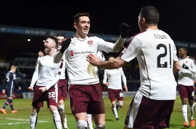 Jamie Walker celebrates after Hearts take the lead