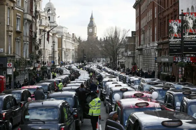 Taxi demo in Whitehall