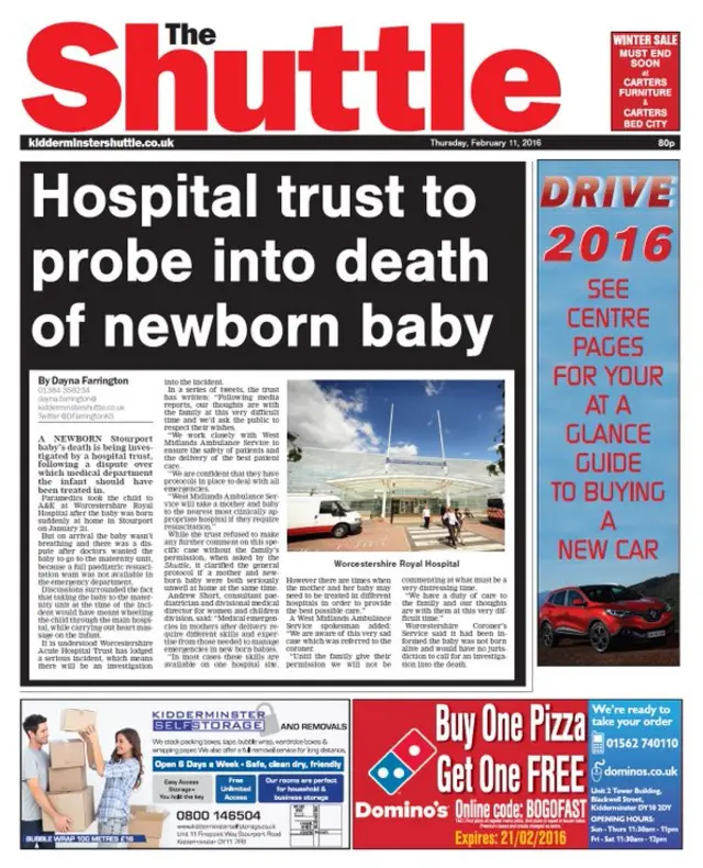 Kidderminster Shuttle front page
