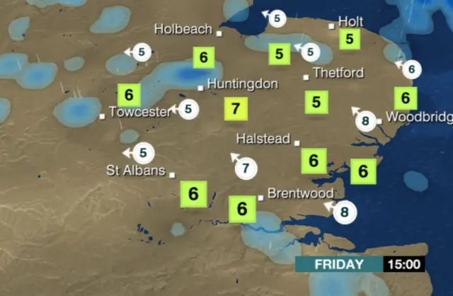 Weather graphic shows some showers on Friday