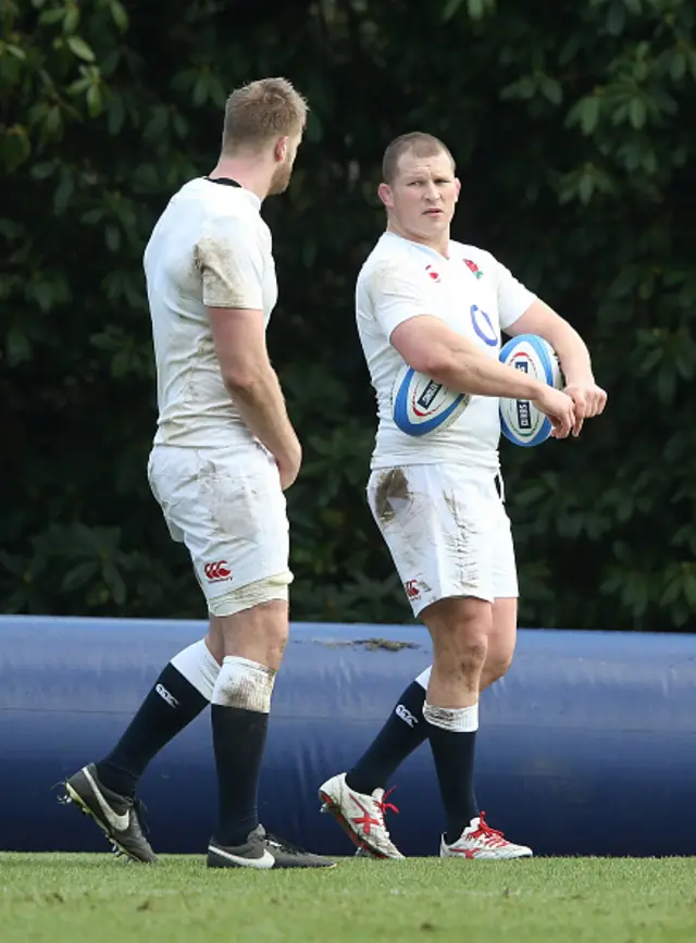 England captain Dylan Hartley with team-mate George Kruis