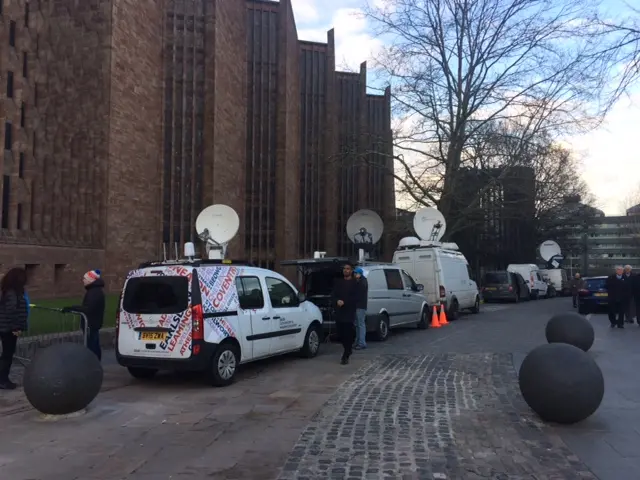 News crews at Cathedral