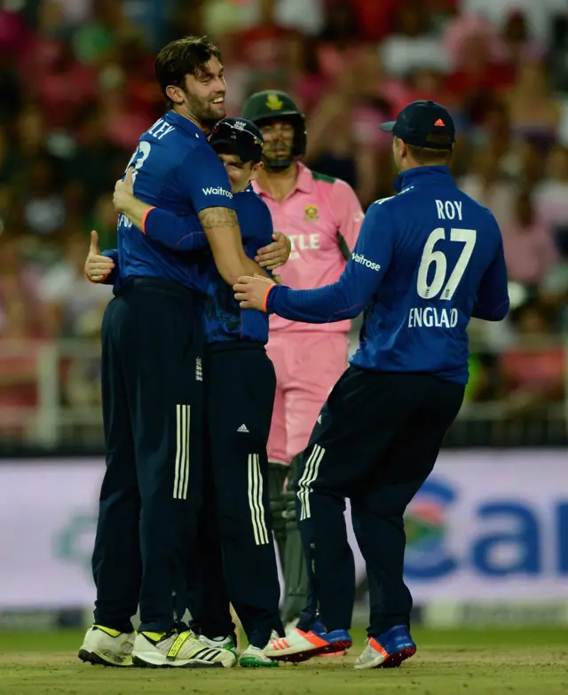 Reece Topley celebrates