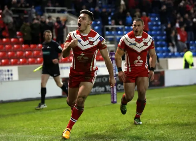 Salford's Niall Evalds celebrates