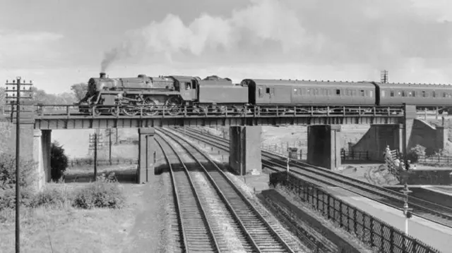 Train going over a bridge