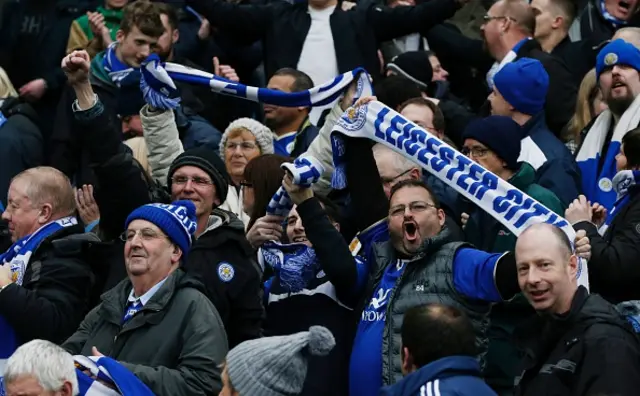 Happy Leicester fans celebrate