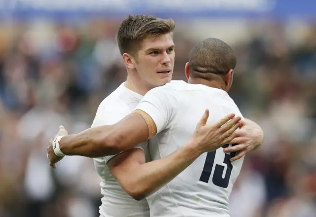 Jonathan Joseph celebrates with Owen Farrell