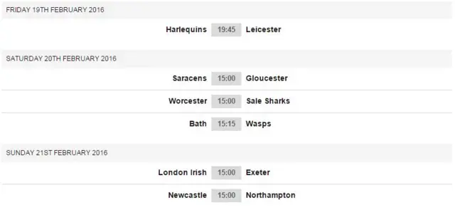 Next week fixtures