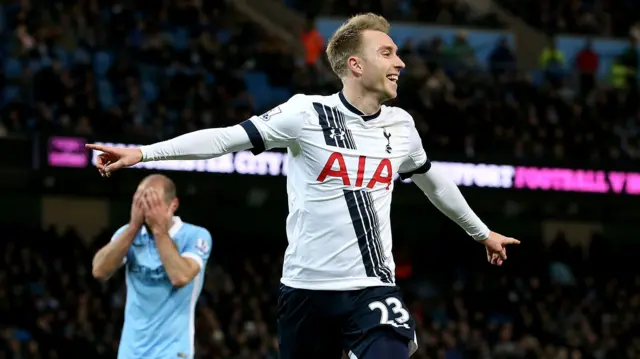 Christian Eriksen celebrates