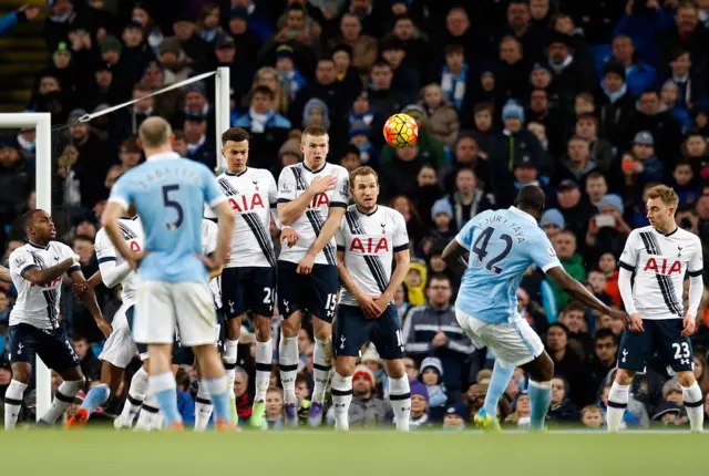 Yaya Toure hits a free-kick