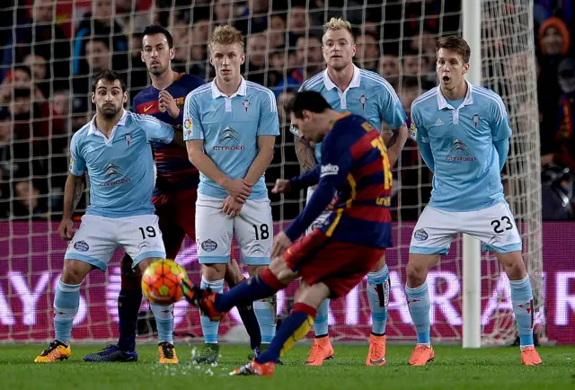 Lionel Messi takes a free-kick