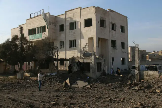 A damaged clinic in Azaz