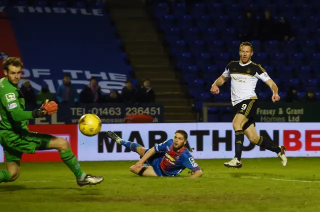 Adam Rooney (right) scores for Aberdeen