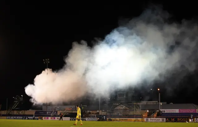 The generator for the undersoil heating lets off smoke inside the stadium