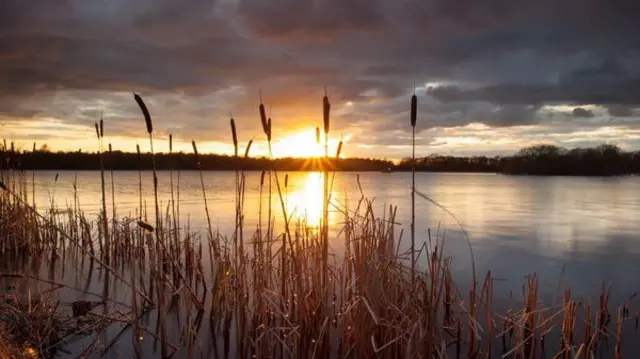 Sunsets over Gailey pool near junction 12 of the M6