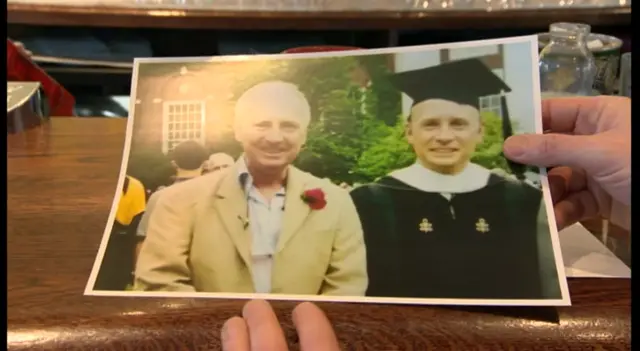 Liam Byrne MP when he graduated from business school (right) and his father who he said died from alcoholism (left)
