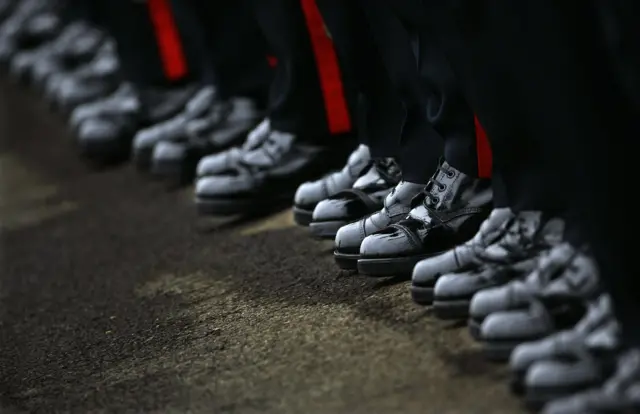 Polished boots of officer cadets