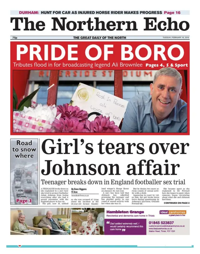 The Northern Echo front page