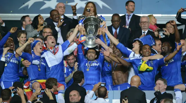 Chelsea lift the 2012 Champions League trophy