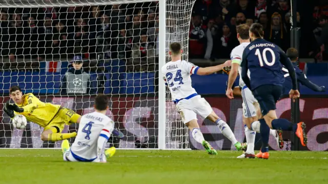 Thibaut Courtois saves from Lucas Moura