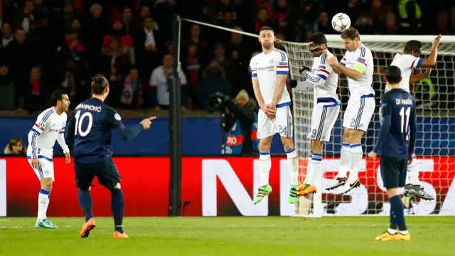 Zlatan Ibrahimovic hits a free-kick