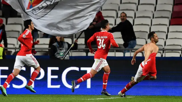 Jonas celebrates his goal for Benfica