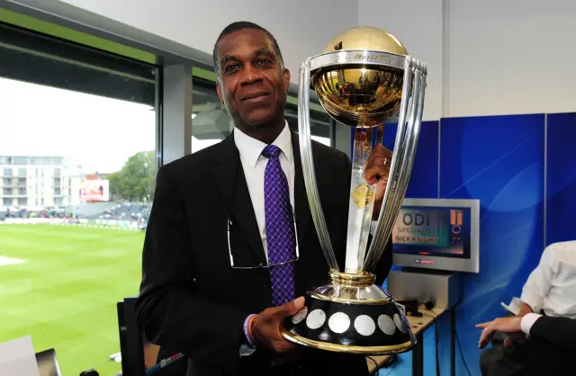 Michael Holding and the world cup trophy