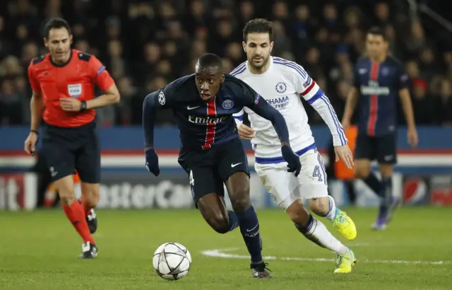 PSG's Blaise Matuidi runs away from Chelsea's Cesc Fabregas