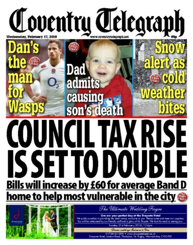 Coventry Telegraph front page on 17 February 2016