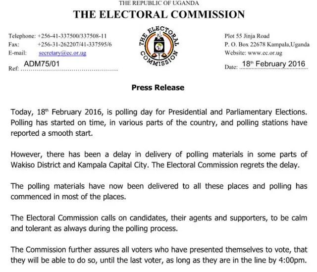 Uganda election statement