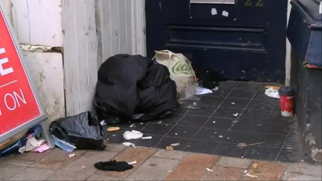 Debris from where a person was sleeping rough