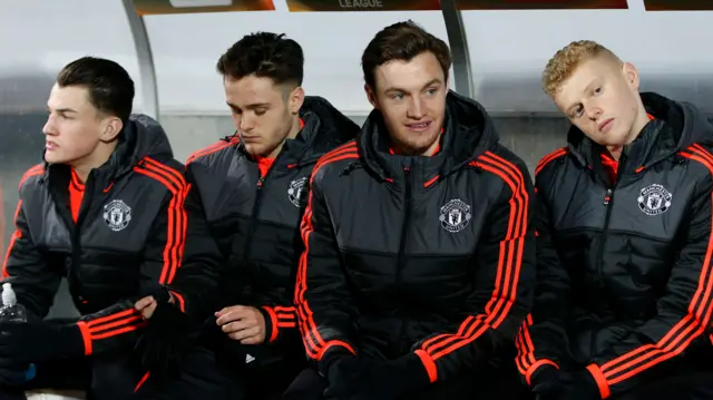 Regan Poole, Joe Riley, Will Keane and James Weir of Manchester United