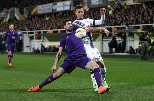 Fiorentina's Nenad Tomovic in action with Tottenham's Dele Alli