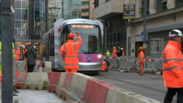 Tram testing in Birmingham